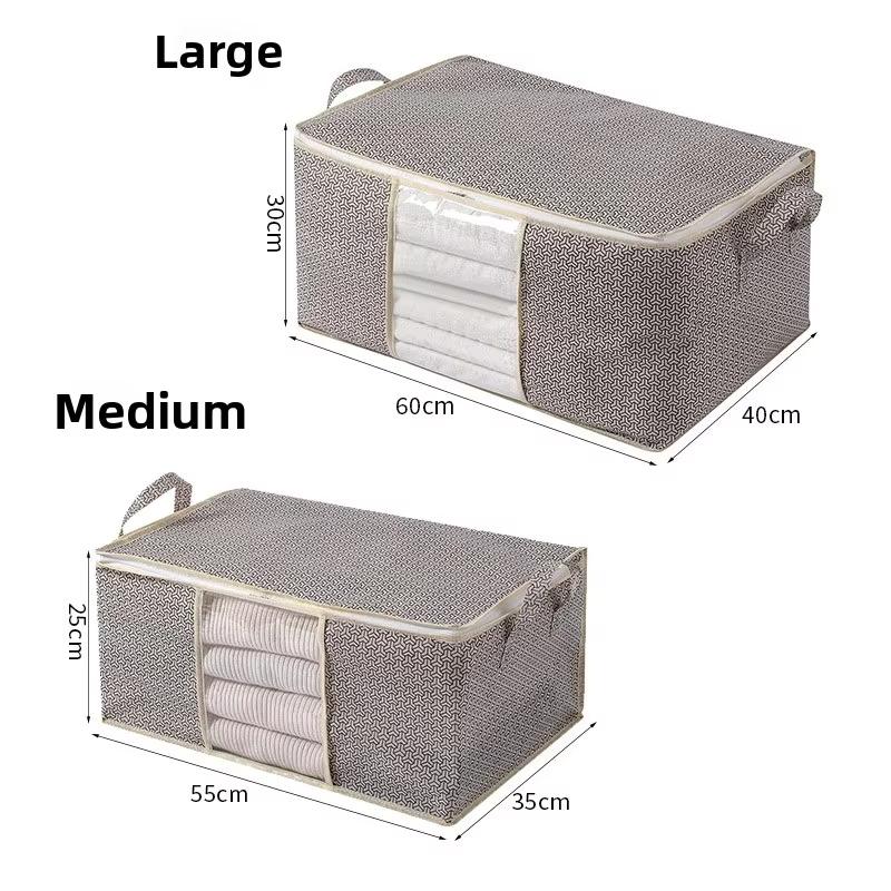 1pc Non-woven Fabric Storage Box Foldable Large Capacity Quilt Storage Bag Transparent Visible Clothing Bag Wardrobe Organizer