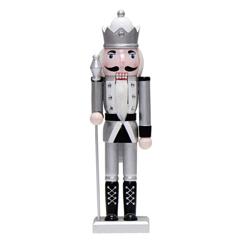 

Christmas Wood Silver Nutcrackers King Figure Toy Ornament Traditional Holiday Statue Sculpture for Desktop Shelf Decors 1