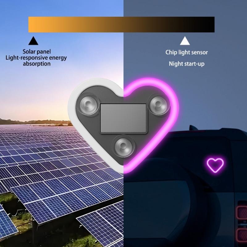 1pc/2pcs Solar Heart Shaped Car Atmosphere Light Auto Window Decorative LED With Adjustable Colors And Suction Mount