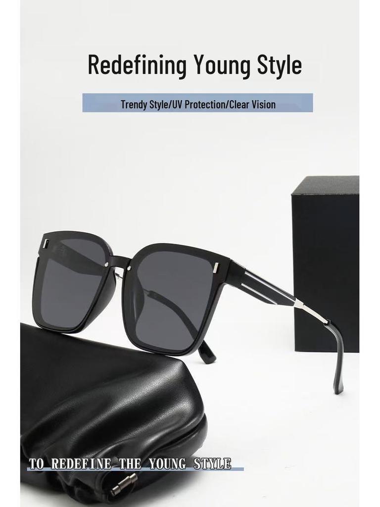 2025 Women's Square Black Polarized Sunglasses, Summer UV Protection, Slimming Design for Round Faces