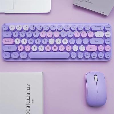 Renkli Kablosuz Klavye ve Fare Ergonomik Küçük Boy Daktilo Klavye ve Fare Kombosu Windows 7/8/10 Dizüstü Bilgisayar Masaüstü
