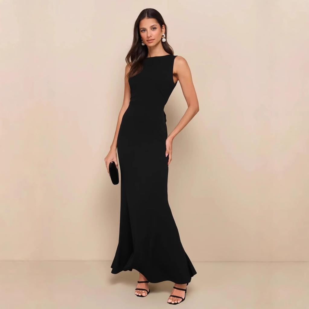 Women's Summer Maxi Dress, Sexy Backless Sleeveless Twist Knot, Slim Fit Streetwear, Solid Party Dress