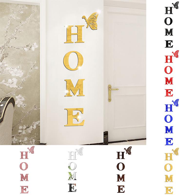 1 Set Acrylic 3D Family Slogan Self-Adhesive Wall Sticker DIY Mirror Home Decor HOME Removable English Alphabet