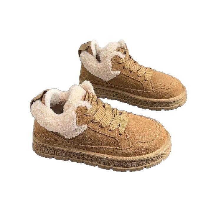 Sulima Snow Boots New Thick-soled Leather Wool Winter Piled Thickened Non-slip Fluffy Short Boots Cotton Boots