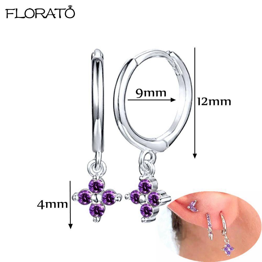 925 Silver Needle Elegant Purple Earrings Exquisite Small Hoop Earrings for Women Fashion Puncture Jewelry Accessories