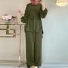 Muzułmańskie Damskie Jednokolorowe Zestawy Pasujące Długi Rękaw Jednokolorowe Top i Luźne Spodnie Elegancki Casualowy Dres