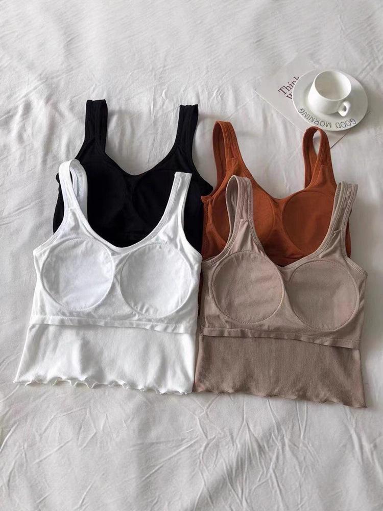 Girls' Solid Color Cropped Tank Top with Built-in Bra Pads - Versatile Inner or Outer Wear.