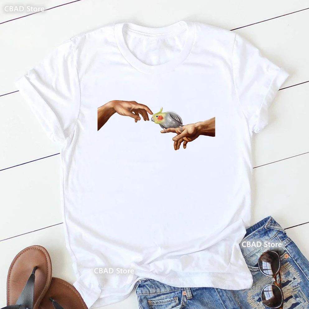 Cute Cockatielsparrot Bird Lovers Print T Shirt Girls Sunflower Flowers Tshirt Unisex Harajuku Kawaii Clothes Summer Tops Tee