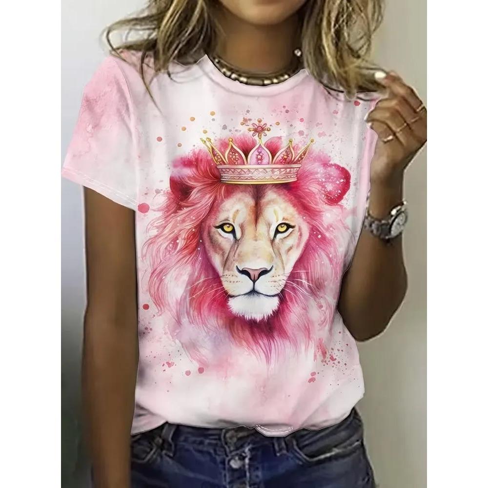 T-shirt da Donna Estiva con Stampa 3D Girocollo Moda Versatile Traspirante Tendenza Casual