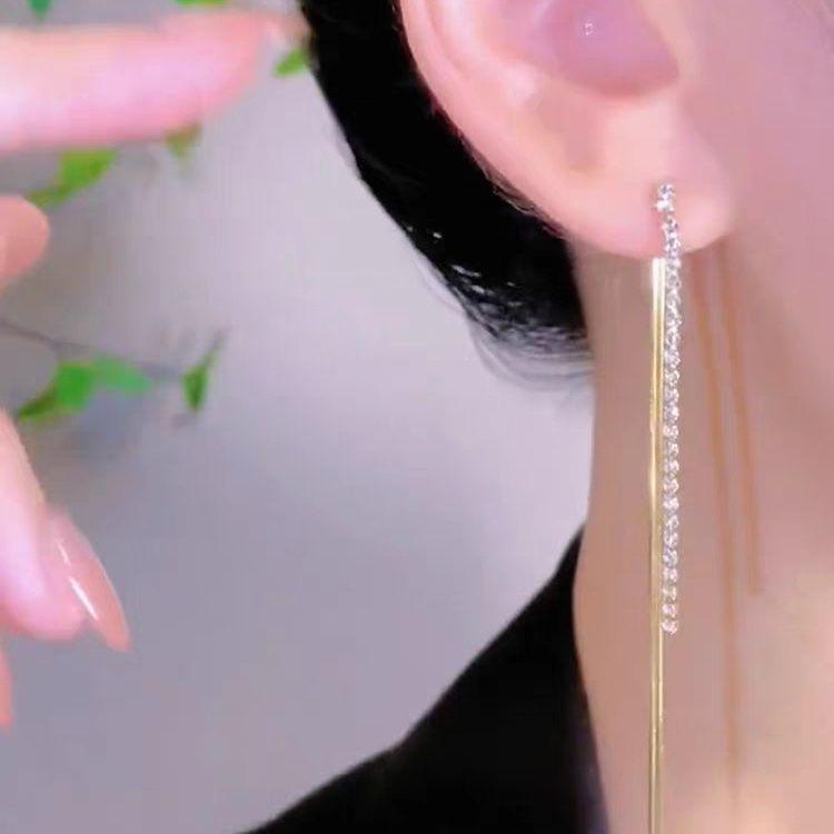 Elegant Gold Rhinestone Dangle Earrings with Zirconia and S925 Sterling Silver Needle - 2023 High-End Design