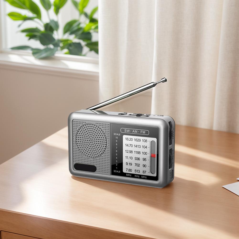Portable Radio Rechargeable Mini FM Radio with Earphone Jack Broadcast Radio 360 Degree Rotating Antenna for News Entertainment