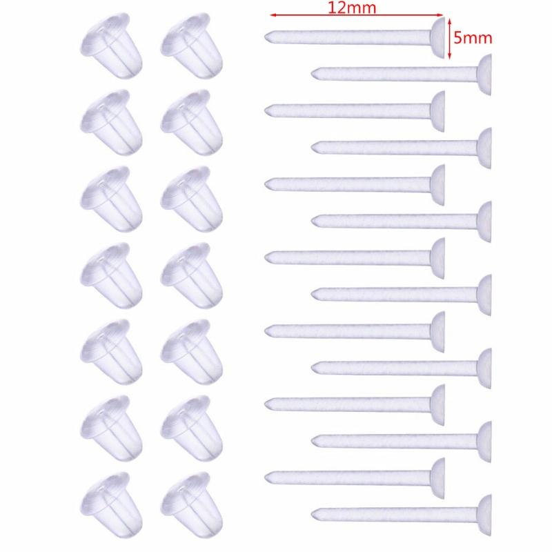 100 Sets Plastic Earring Posts & Backs for Sensitive Ear Invisible Sport Earring