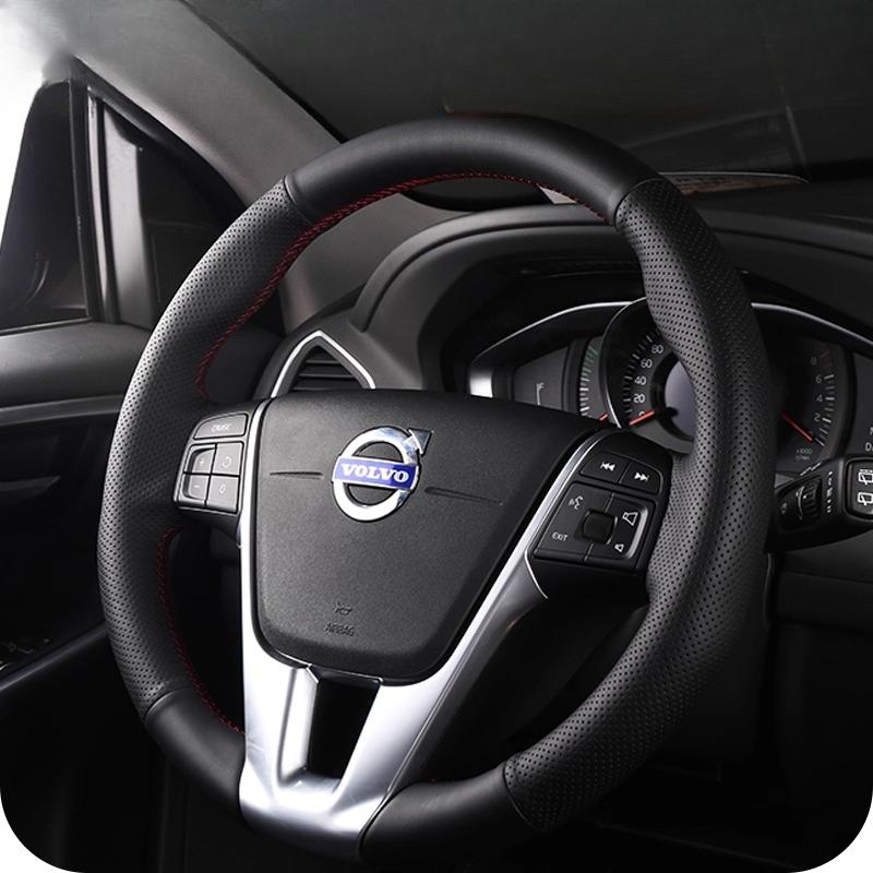 

Ручна робота, чорна, нековзка, шкіряна накладка на кермо автомобіля Для VOLVO XC60 S60 V40 V60 S40 2011-2017 автозапчастини 2