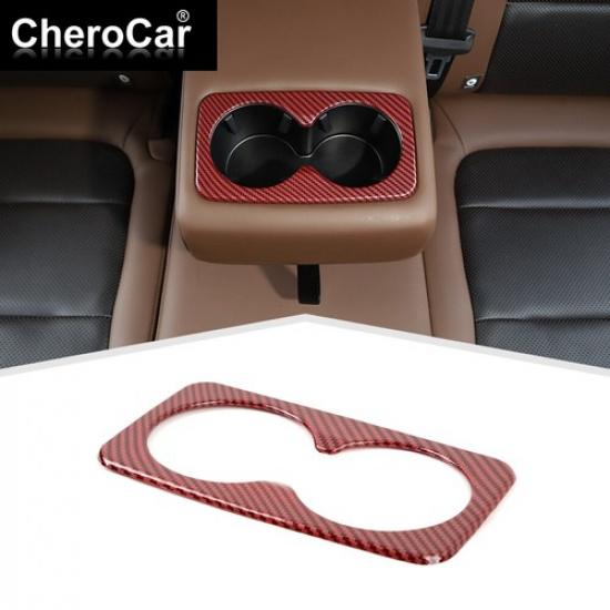 Red Carbon Fiber Rear Armrest Cup Holder Decor Trim Cover for Ford Bronco Sport