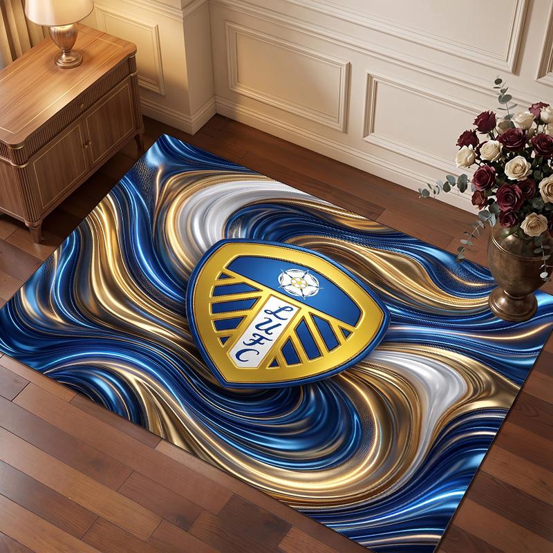 Leeds United Football Print Crystal Velvet Rug, Comfortable Water Absorbent Non Slip Indoor Floor Carpet