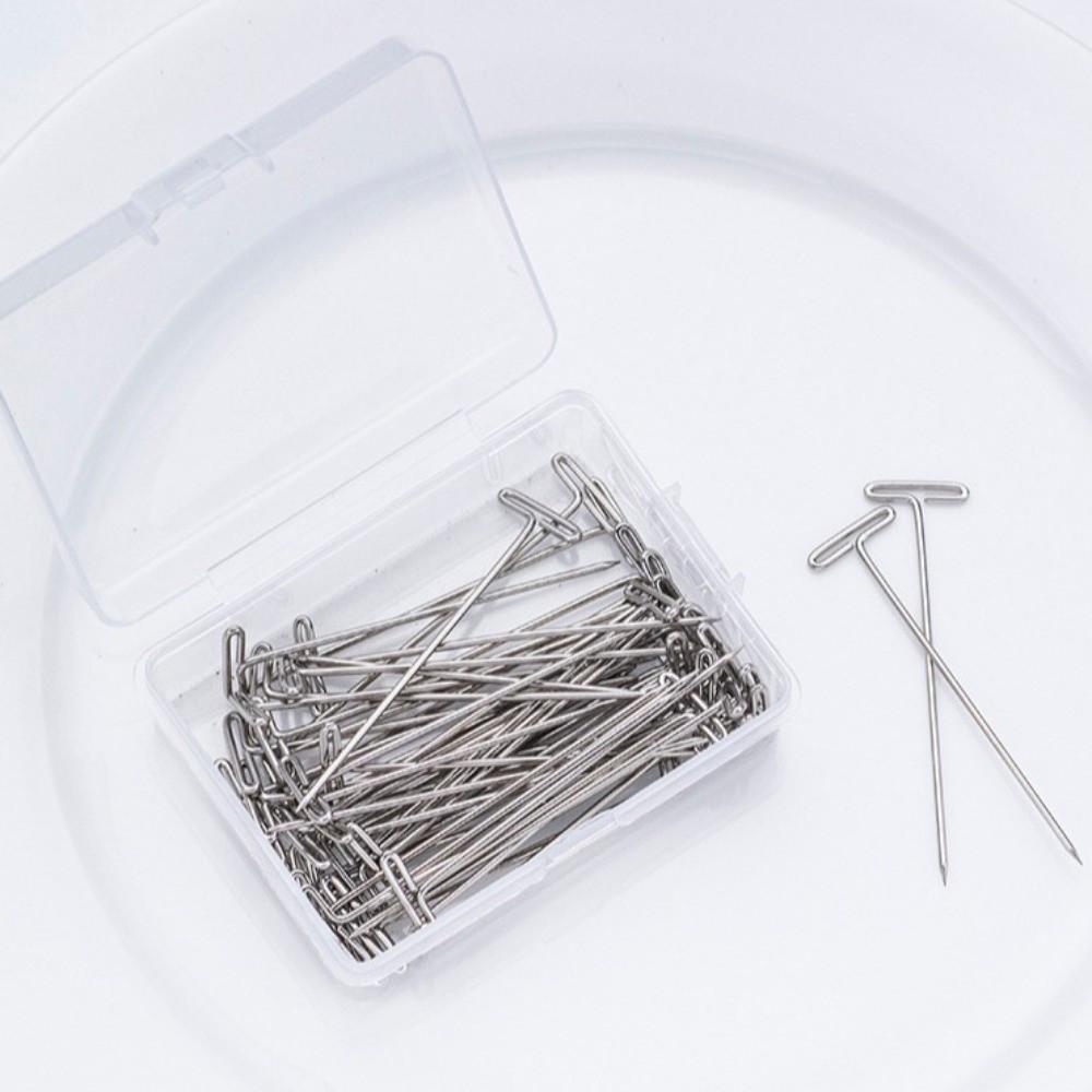 100Pcs 27/32/38/45/51/53mm T Pins Sharp Point Positioning Needle Sewing Pins for Wigs DIY Crafts