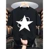European Sizes Men's Fashion Red Star Printed T-Shirt |  Printed Round Neck Short Sleeve | Machine Washable Casual Summer Wear