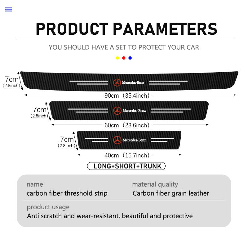 FA05Car Door Threshold Scuff Plate Carbon Fiber Sill Protector Stickers For Mercedes Benz C180 C300 W124 W176 W177 C200 C260 GLC CLE