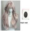 Wig for Women - Pink Long Hair with Misty Pink Blonde Highlights, Long Curly Hair with Straight Bangs, Japanese-style Kawaii Natural Full Lace Wig