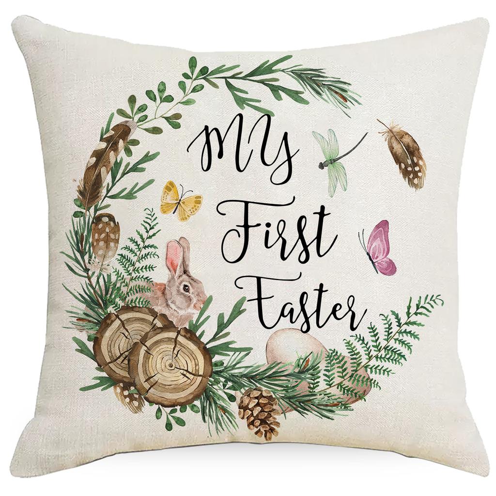 New Easter Pillow Case Rabbit Easter Egg Printed Linen Home Fabric Sofa Pillow Car Cushion