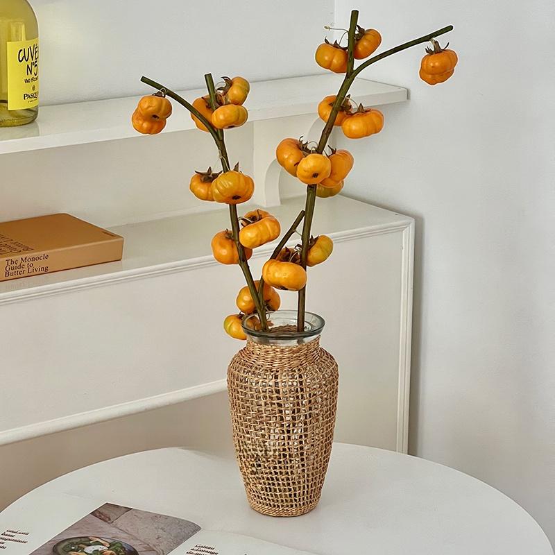 For Harvested Simulation Small Pumpkin Vase Decoration Living Room High-End Faux Een Plant Fruit Desktop Floral Art Decor