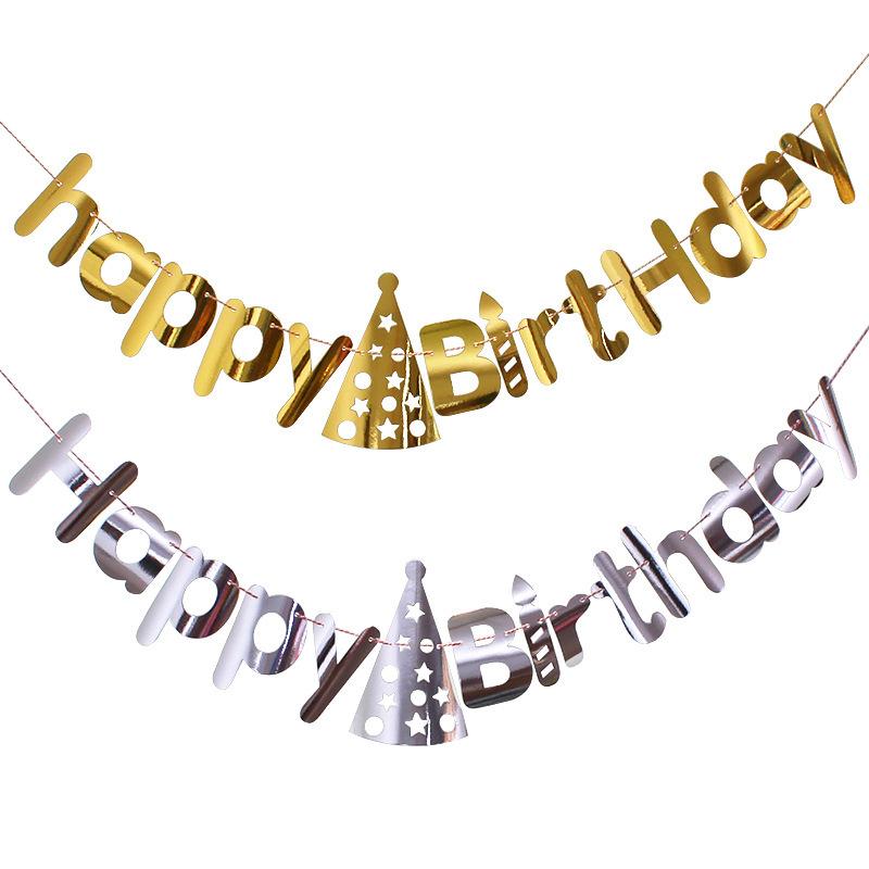 Happy Birthday Hat One-Piece Bronzing Flag Baby'S First Birthday Arrangement Banner Customization