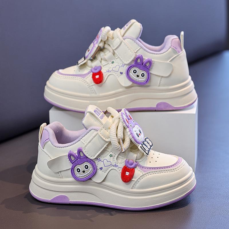 Girls' Cartoon Non-Slip Casual Skate Shoes - Spring 2026 Soft Sole White Sneakers
