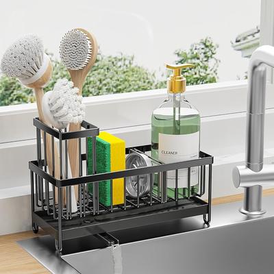 Sink Caddy Organizer with High Brush Holder,Kitchen Countertop Organizers and Storage Essentials,Rustproof 304Stainless Steel, Soap Dispenser Organize