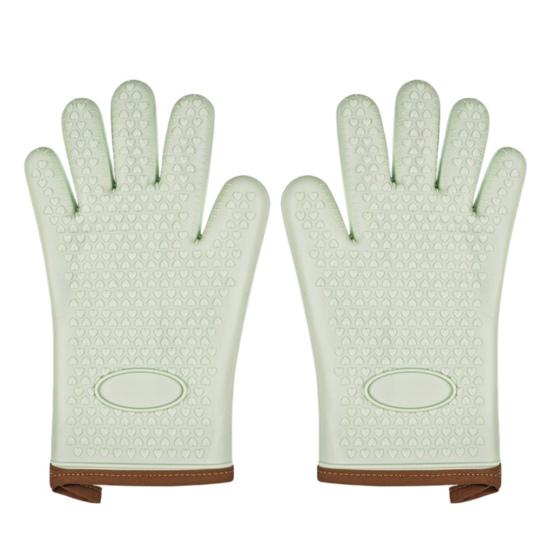 2Pcs Insulated Gloves Silicone Heat Resistant Oven Gloves Non-Slip Waterproof Machine Washable Kitchen Gloves for Baking Cookin зелёный