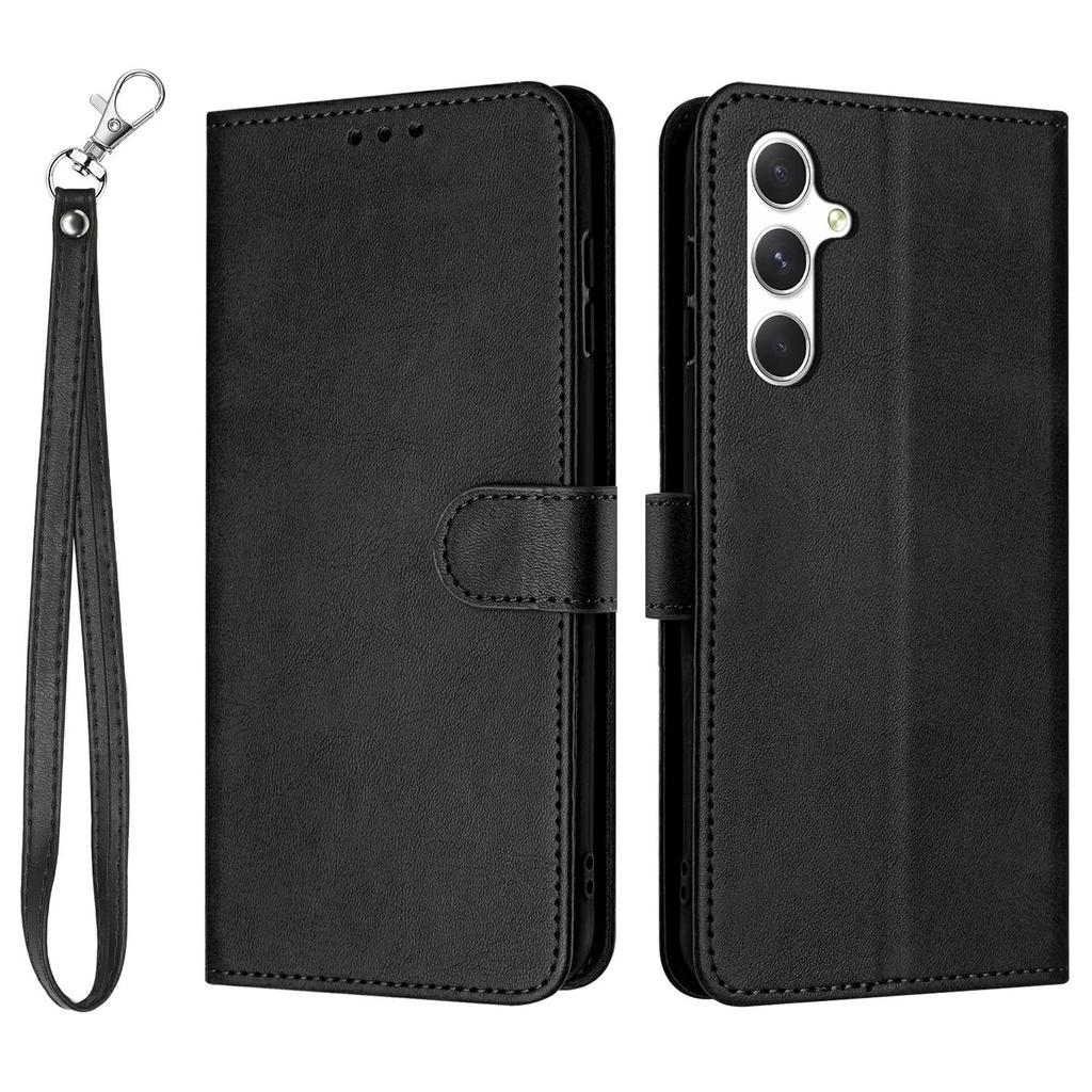 For Samsung Galaxy S25 FE Case Flip Stand Calf Texture PU Leather Wallet Phone Cover with Strap
