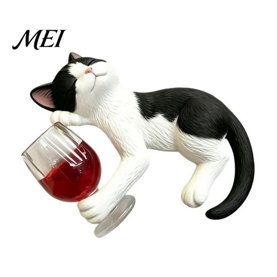 Creative Desktop Ornament Drunken Cat Statue Planter Hanger, Whimsical Flower Pot Ornament, Weatherproof Animal Resin Cute Kitten Figurine for
