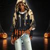 Women's Casual Three-Quarter Sleeve Halloween Print Hooded Pullover Top