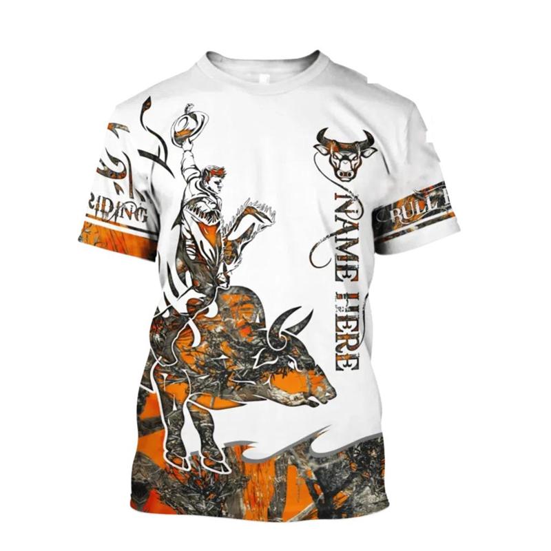 Bull Riding Sports Men's T-Shirt 3D Print Graphic Short Sleeve Round Neck T Shirts Fashion Casual 2024 Unique Design Tee Shirts
