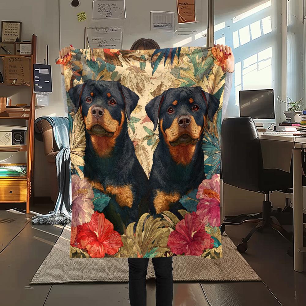 Rottweiler und Blätter, Muster Flanelldecke, Hohe Qualität, Bequem für alle Jahreszeiten, Heimdekoration, Wärme und Komfort, Perfekt für Geschenke.