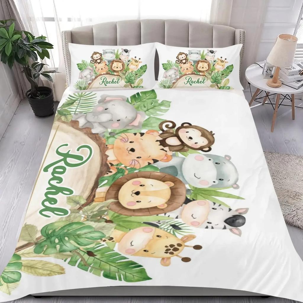 Custom Name Duvet Cover Set Cartoon Animals Unicorn Bedding Set Twin Full Queen King For Kids Girls Boys Birthday Wedding Gifts