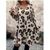 Spring & Fall New Arrival Fashion Wind Cross-Border Fashion V-neck Leopard Print Print Loose Lotus Leaf Long Sleeves Dress Female Dress