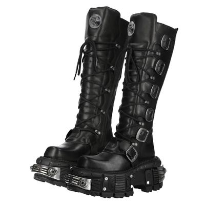 Fashion Metal Buckle Square Toe Knee High Boots Women Black PU Leather Punk Long Boots Woman Autumn 2024 Chunky Heels Motorcycle Booties