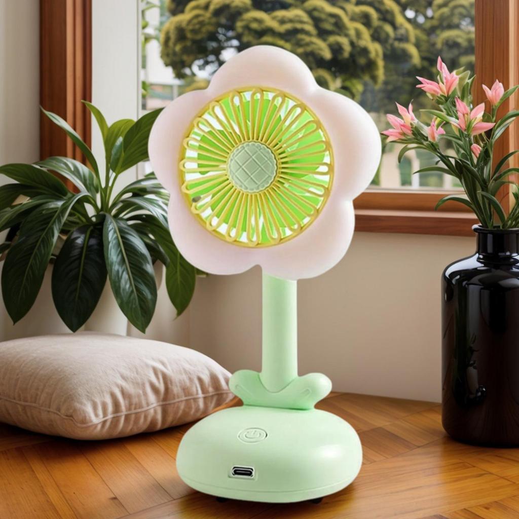 Desk Fans Small Quiet Flower Small Fans For Bedroom Cooling Air Circulator With Night Light & 2-Speed For Girls Women Travel