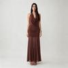 Women's clothing fashion design backless swing neck hip skirt mesh stitching pleated European and American style neck dress