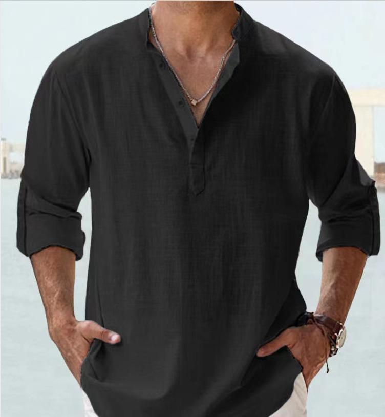 Cotton Linen Shirts for Men Casual Shirts Lightweight Long Sleeve Henley Beach Shirts Hawaiian T Shirts for Men Streetwear