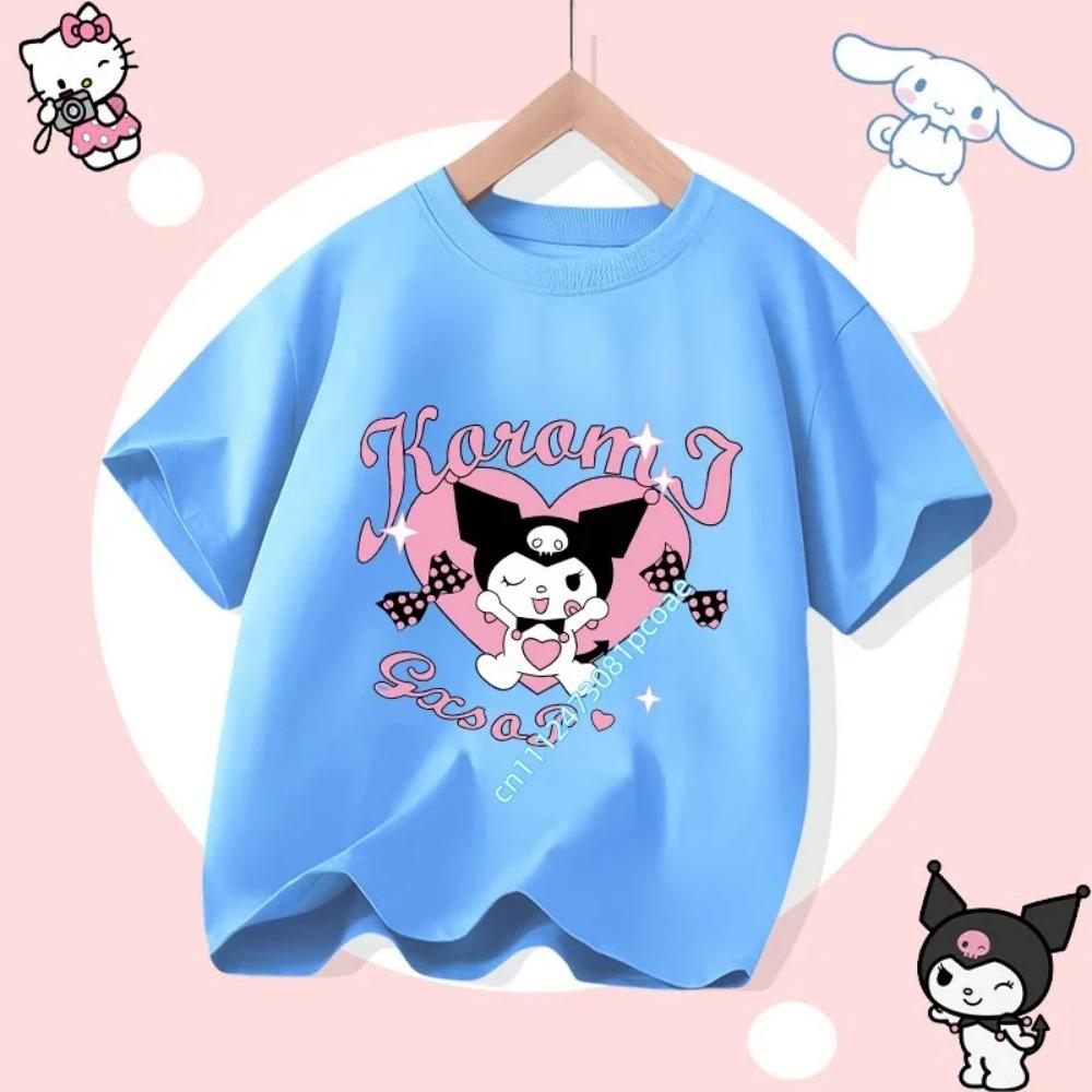 2026 Kuromi's new children's  short-sleeved girls' casual top, summer T-shirt, featuring Sanrio series cartoon prints