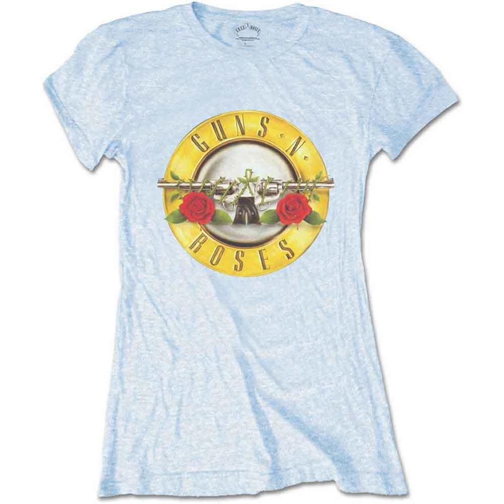 Guns N  Roses Women s Classic Bullet Logo T-shirt Sky Blue 2XL