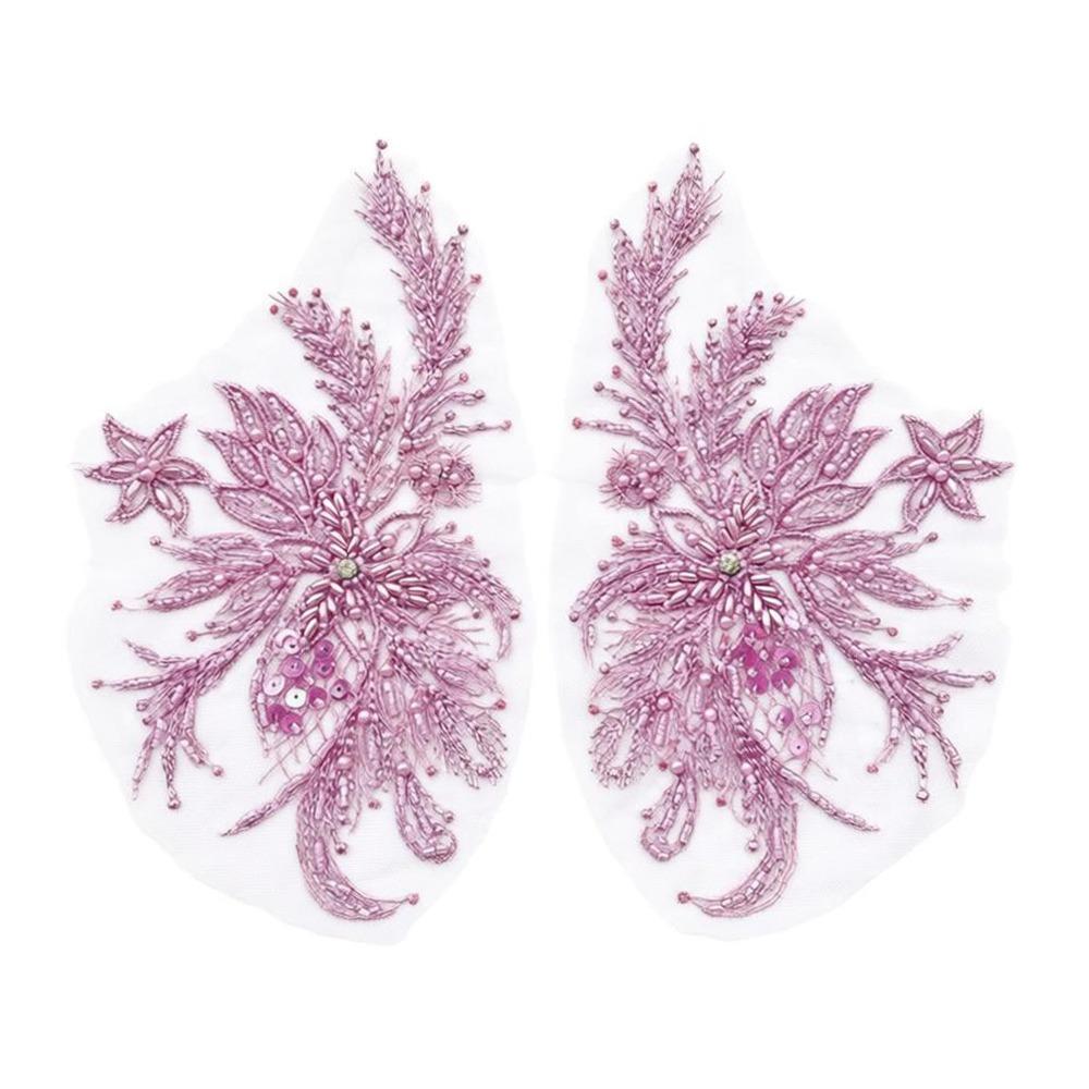 2Pcs DIY Flowers Mesh Embroidery Patch Sewing Repair Colored Beading Colored Lace Flower Applique Floral Embroidery Sewing Patch