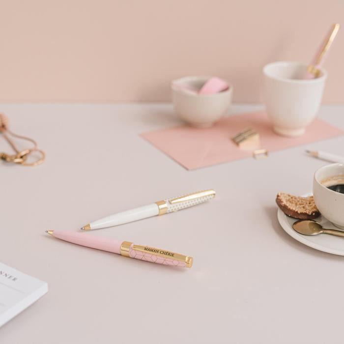 Stylo Personnalisé - Draeger Paris - Pastel Chic - Rose et or - Bille rétractable - Encre noire