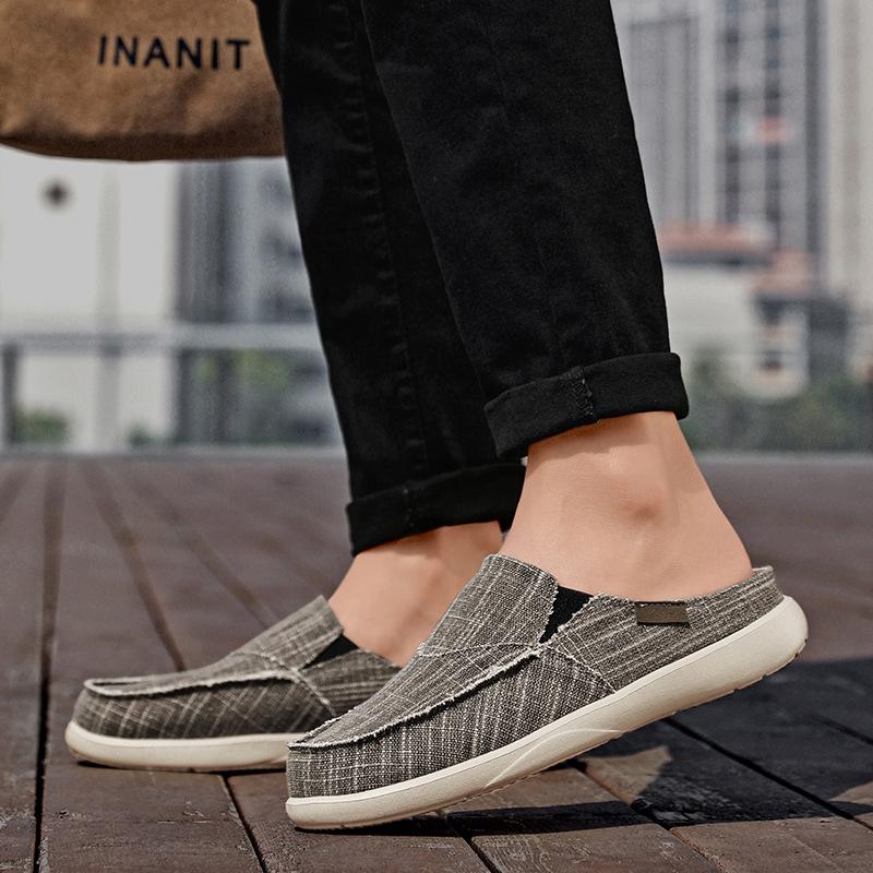 Summer large size 47 men's half-drag canvas shoes casual fashion versatile lazy one-pedal old Beijing casual shoes men