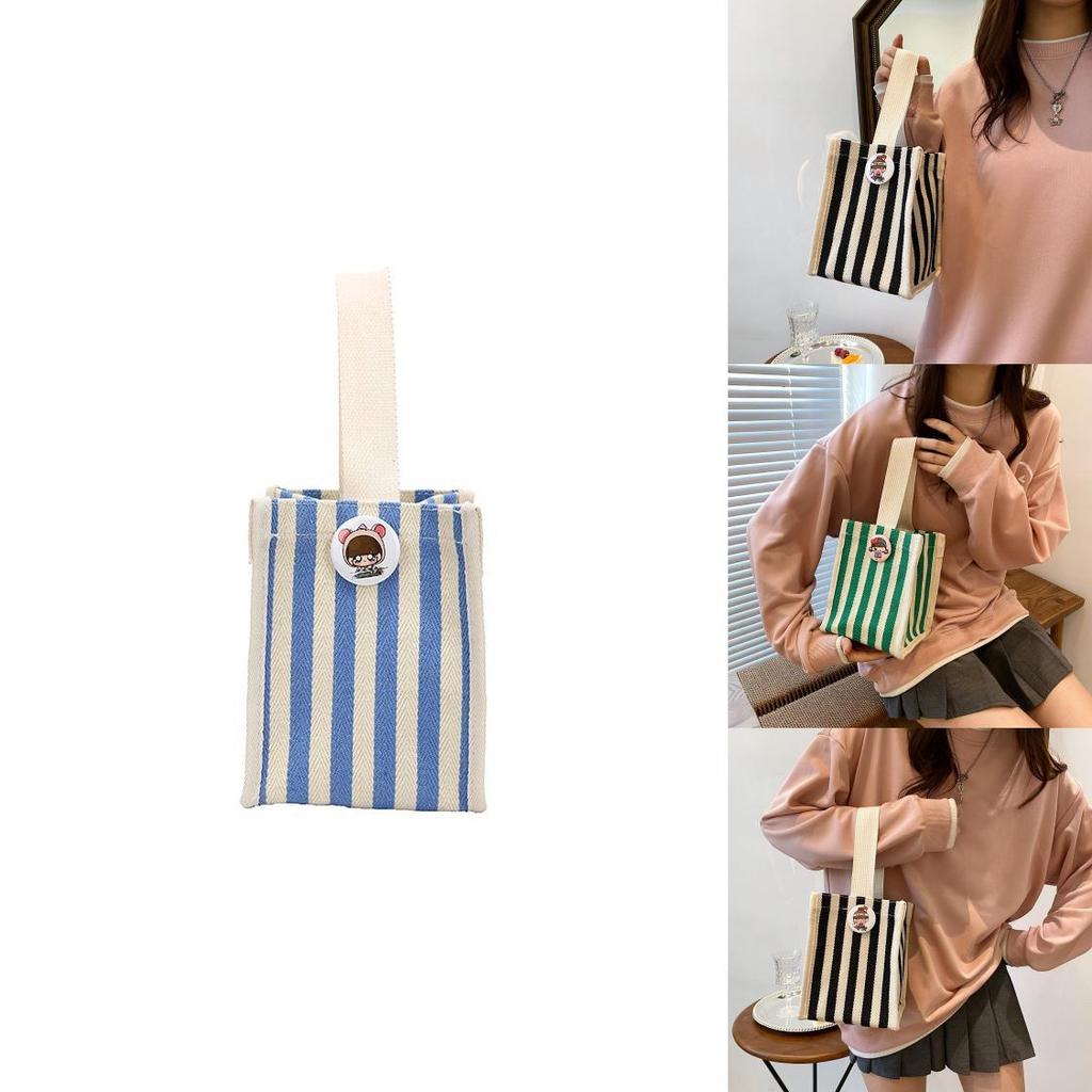 Stylish Colorful Striped Nylon Shoulder Tote Bag For Women Trendy Handheld Lunch Bag