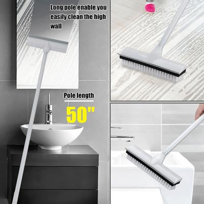 Floor Scrub Brush Stainless Metal Handle Scrubber with Stiff Bristles Adjustable Rubber Scraper with Long Handle Carpet Brush