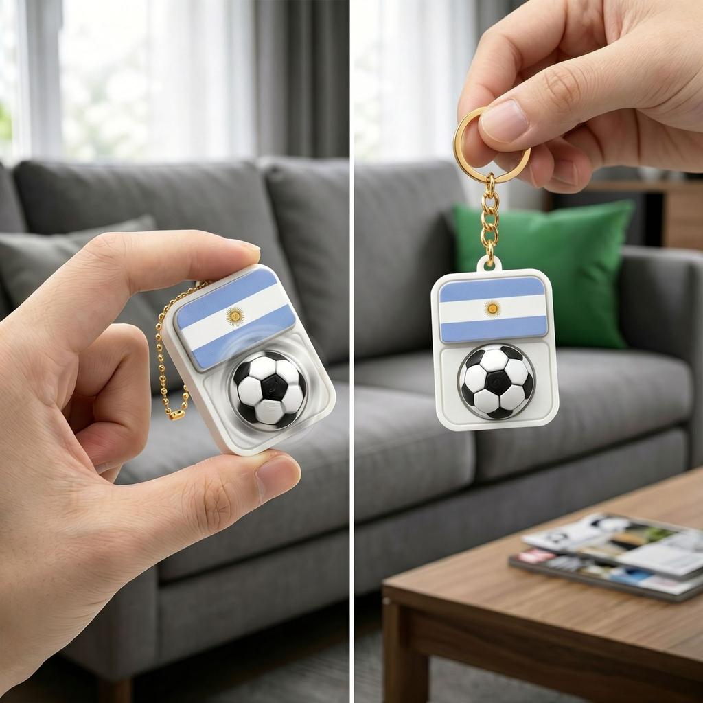 1-10PCS Soccer Fan Collectible Keychain Spinning Clicker Stress Relief Fidget Toy with Flag Pendant Memorial Gift