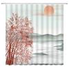 Landscape Shower Curtain Spring Season Pink Flower and Pavilion Scenery on Lake Chinese Style Bathroom Decor Hanging Curtain with Hooks