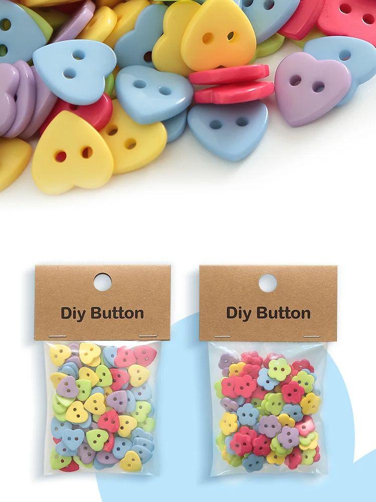 Heart Shaped Buttons Colorful DIY flower love resin button, children's handmade decorative button, clothing double eye button